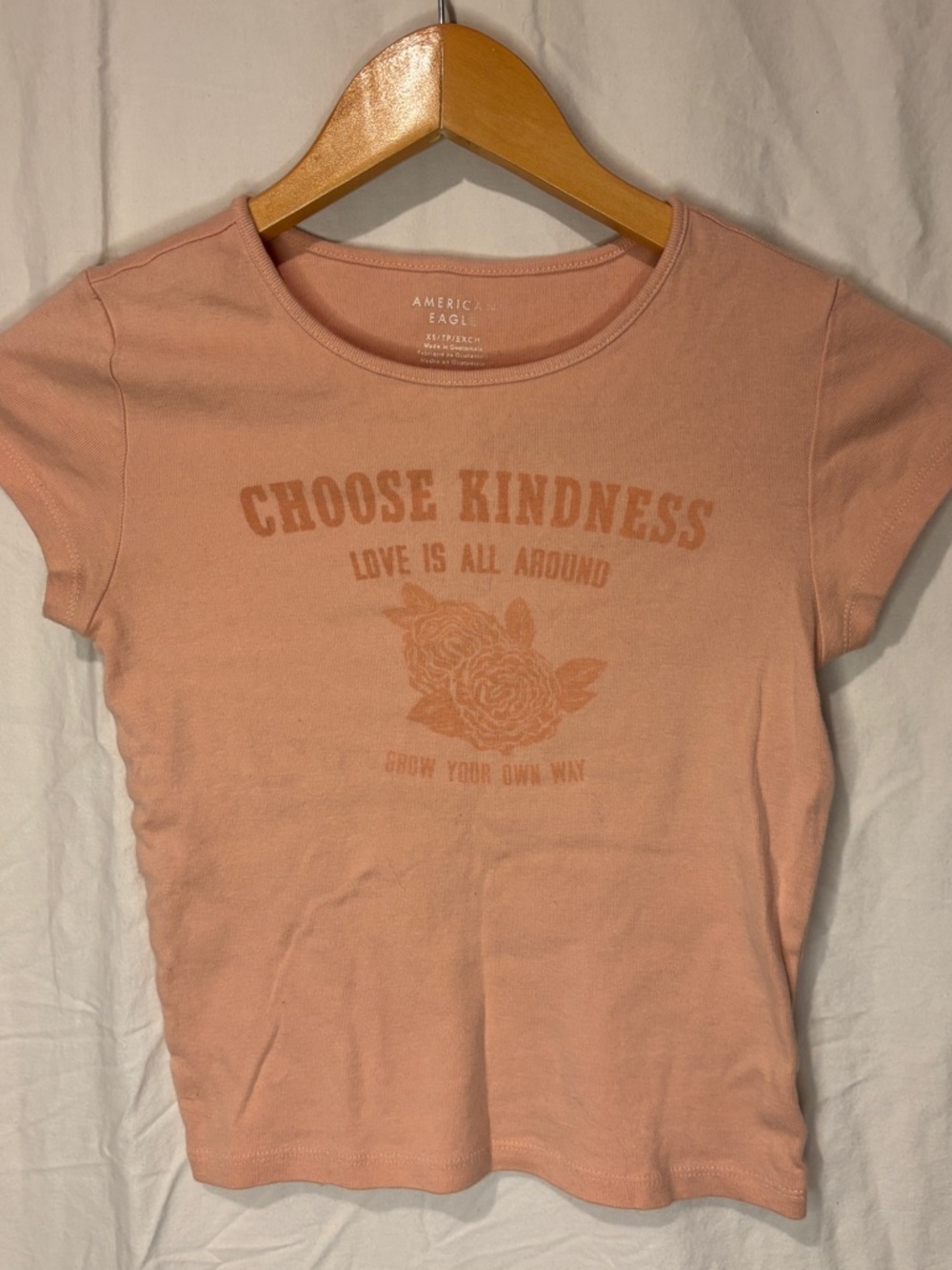 American eagle graphic cropped graphic baby tee in peach